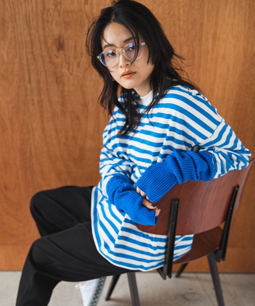 bohmal（ボマール）の「【2023SS】ボーダーロングスリーブビッグロンT（Tシャツ/カットソー・レディース・ピンク/グリーン/ブルー/レッド・FREE）」の16枚目の写真