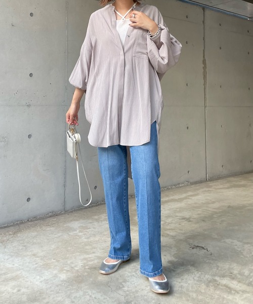 DouDou(ドゥドゥ)の「袖リブストライプバックギャザーシャツ(シャツ/ブラウス・レディース・ブラック/ベージュ・FREE)」の17枚目の写真