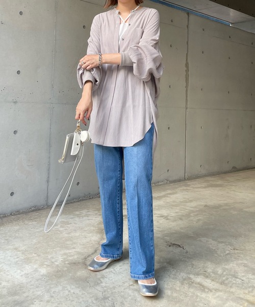 DouDou(ドゥドゥ)の「袖リブストライプバックギャザーシャツ(シャツ/ブラウス・レディース・ブラック/ベージュ・FREE)」の3枚目の写真