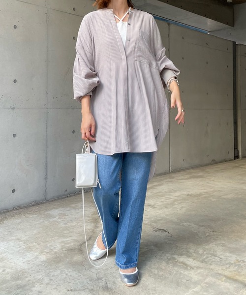 DouDou(ドゥドゥ)の「袖リブストライプバックギャザーシャツ(シャツ/ブラウス・レディース・ブラック/ベージュ・FREE)」の21枚目の写真