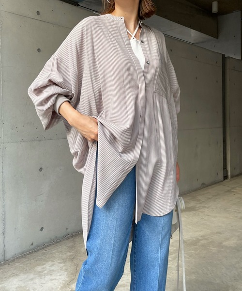 DouDou(ドゥドゥ)の「袖リブストライプバックギャザーシャツ(シャツ/ブラウス・レディース・ブラック/ベージュ・FREE)」の18枚目の写真