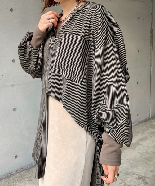 DouDou(ドゥドゥ)の「袖リブストライプバックギャザーシャツ(シャツ/ブラウス・レディース・ブラック/ベージュ・FREE)」の19枚目の写真