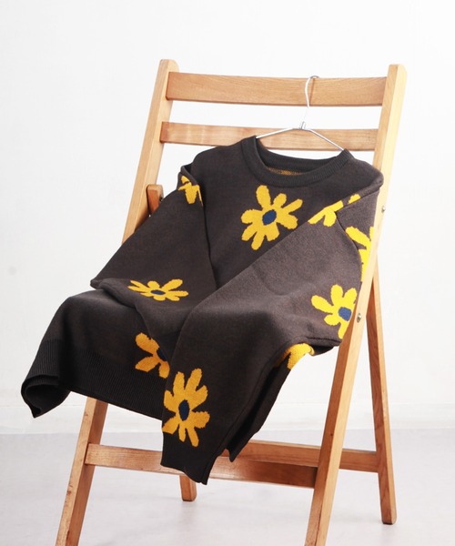 WESTSEA(ウエストシー)の「W ジャガードフラワー柄オーバークルーニット(ニット/セーター・メンズ・ライトグレー/ネイビー/チャコール/キナリ/ブルー・M/L)」の3枚目の写真