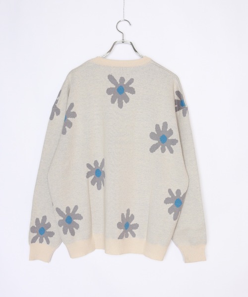 WESTSEA(ウエストシー)の「W ジャガードフラワー柄オーバークルーニット(ニット/セーター・メンズ・ライトグレー/ネイビー/チャコール/キナリ/ブルー・M/L)」の8枚目の写真