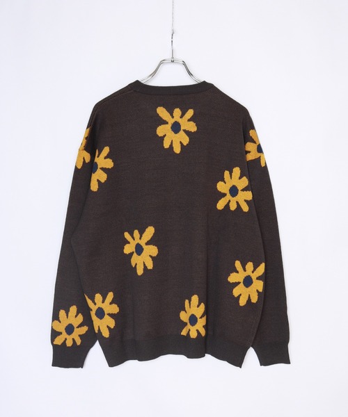 WESTSEA(ウエストシー)の「W ジャガードフラワー柄オーバークルーニット(ニット/セーター・メンズ・ライトグレー/ネイビー/チャコール/キナリ/ブルー・M/L)」の7枚目の写真