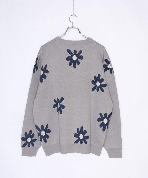 WESTSEA(ウエストシー)の「W ジャガードフラワー柄オーバークルーニット(ニット/セーター・メンズ・ライトグレー/ネイビー/チャコール/キナリ/ブルー・M/L)」の6枚目の写真