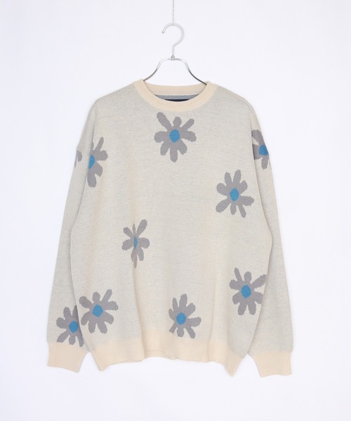 WESTSEA(ウエストシー)の「W ジャガードフラワー柄オーバークルーニット(ニット/セーター・メンズ・ライトグレー/ネイビー/チャコール/キナリ/ブルー・M/L)」の16枚目の写真
