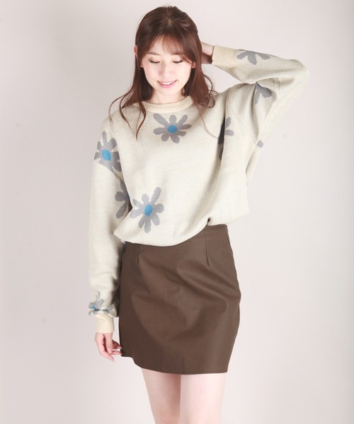 WESTSEA(ウエストシー)の「W ジャガードフラワー柄オーバークルーニット(ニット/セーター・メンズ・ライトグレー/ネイビー/チャコール/キナリ/ブルー・M/L)」の10枚目の写真