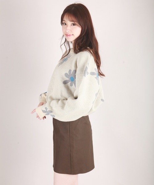 WESTSEA(ウエストシー)の「W ジャガードフラワー柄オーバークルーニット(ニット/セーター・メンズ・ライトグレー/ネイビー/チャコール/キナリ/ブルー・M/L)」の12枚目の写真