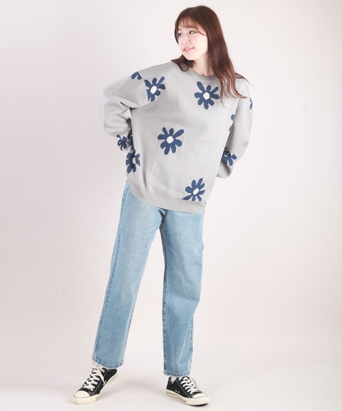 WESTSEA(ウエストシー)の「W ジャガードフラワー柄オーバークルーニット(ニット/セーター・メンズ・ライトグレー/ネイビー/チャコール/キナリ/ブルー・M/L)」の19枚目の写真