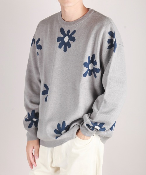 WESTSEA(ウエストシー)の「W ジャガードフラワー柄オーバークルーニット(ニット/セーター・メンズ・ライトグレー/ネイビー/チャコール/キナリ/ブルー・M/L)」の21枚目の写真