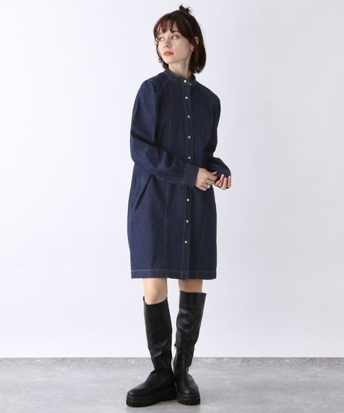 JEANASIS（ジーナシス）の「ソデタックデニムミニワンピース/157135（ワンピース・レディース・ブラック/ネイビー・FREE）」の5枚目の写真