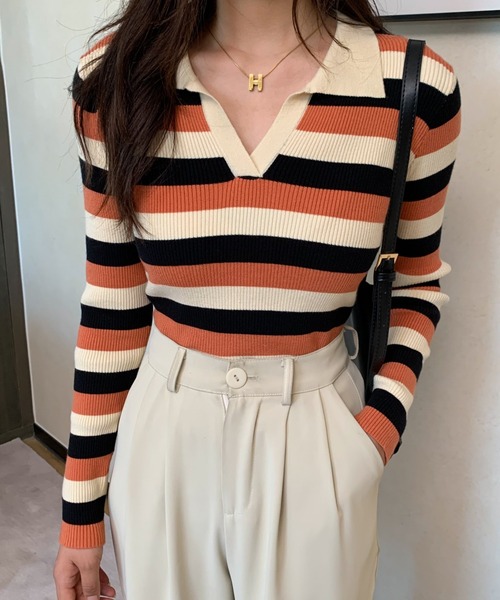 ABITOKYO(アビトーキョー)の「マルチボーダースキッパーネックニットポロ(ニット/セーター・レディース・ブラック/ブルー/オレンジ・FREE)」の20枚目の写真