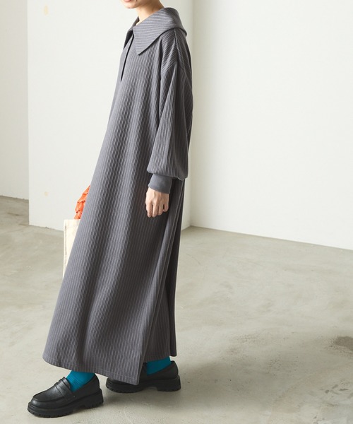 forksy.（フォルクシー）の「【forksy.】ランダムテレコビッグカラー長袖ポロワンピース（ワンピース・レディース・ブラウン/ブラック/グレー/レッド・FREE）」の14枚目の写真