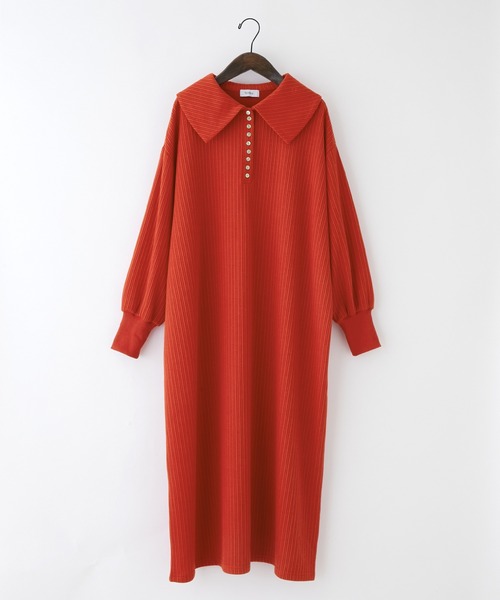 forksy.（フォルクシー）の「【forksy.】ランダムテレコビッグカラー長袖ポロワンピース（ワンピース・レディース・ブラウン/ブラック/グレー/レッド・FREE）」の11枚目の写真