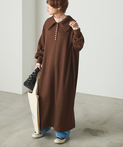 未使用 YAMMA 丸首ボタンワンピース長袖 チョコ色 YAMMA 丸首ボタンワンピース長袖 チョコ色 【公式通販】