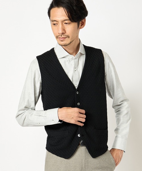 CROWDED CLOSET（クラウデッドクローゼット）の「12Gダイヤジャガード ハイゲージニットベスト（ベスト・メンズ・ブラック/ネイビー・02/03）」の2枚目の写真