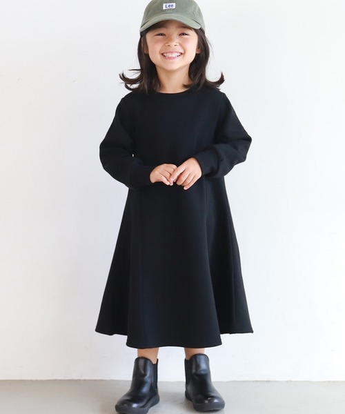 coca（coca）（コカ）の「キッズ 親子お揃い 裏起毛 Aライン ワンピース（ワンピース・キッズ・チャコールグレー/ブラック・100/110/120/130）」の2枚目の写真