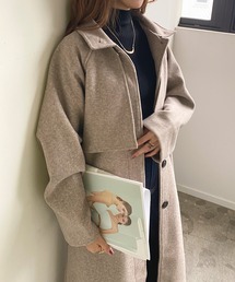 フェイクウールケープ付スタンドカラーコート