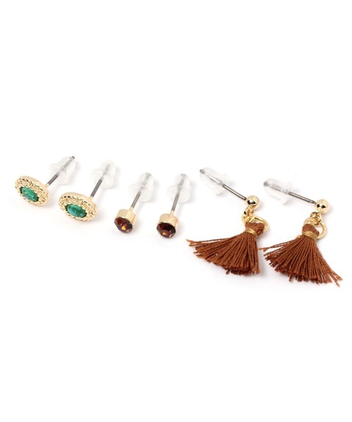 niko and...（ニコアンド）の「ミニタッセルセットピアス（ピアス（両耳用）・レディース・オレンジ/ブラウン/グリーン/アイボリー・0）」の2枚目の写真