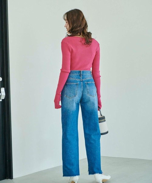 Edit Sheen（エディットシーン）の「裾前後差ストレートデニム（デニムパンツ・レディース・インディゴブルー/ブルー・S/M/L）」の4枚目の写真