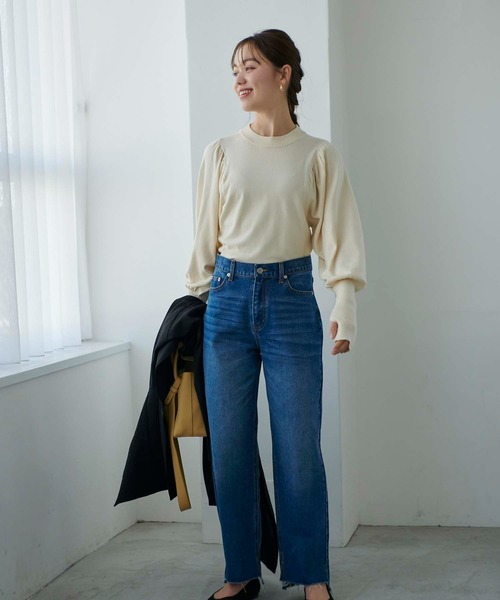 Edit Sheen（エディットシーン）の「裾前後差ストレートデニム（デニムパンツ・レディース・インディゴブルー/ブルー・S/M/L）」の13枚目の写真