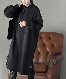 ケーブル柄パーカーワンピース