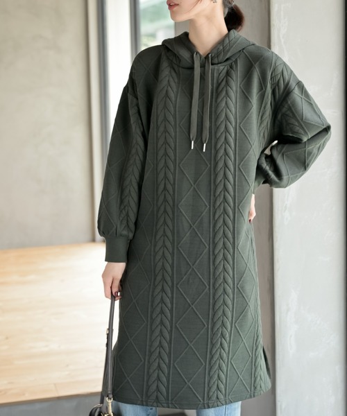 ケーブル柄パーカーワンピース（ワンピース）｜rps（アールピーエス