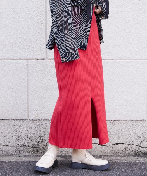 Fashion Letter（ファッションレター）の「12G ナローニットロングスカート（スカート・レディース・レッド系その他/ブラック/オフホワイト/ベージュ系その他/グリーン・M）」の5枚目の写真