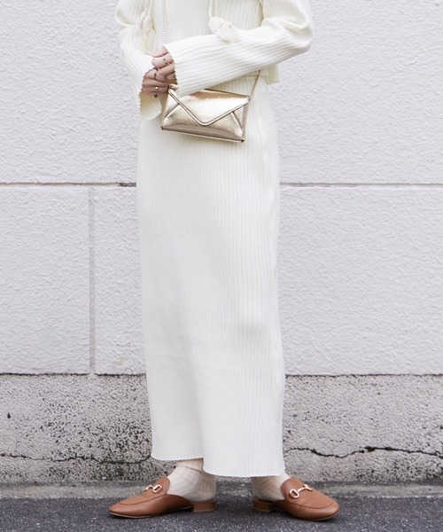 Fashion Letter（ファッションレター）の「12G ナローニットロングスカート（スカート・レディース・レッド系その他/ブラック/オフホワイト/ベージュ系その他/グリーン・M）」の2枚目の写真