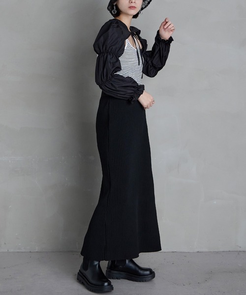 Fashion Letter（ファッションレター）の「12G ナローニットロングスカート（スカート・レディース・レッド系その他/ブラック/オフホワイト/ベージュ系その他/グリーン・M）」の3枚目の写真