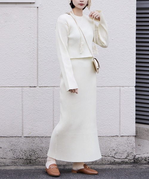 Fashion Letter（ファッションレター）の「12G ナローニットロングスカート（スカート・レディース・レッド系その他/ブラック/オフホワイト/ベージュ系その他/グリーン・M）」の6枚目の写真