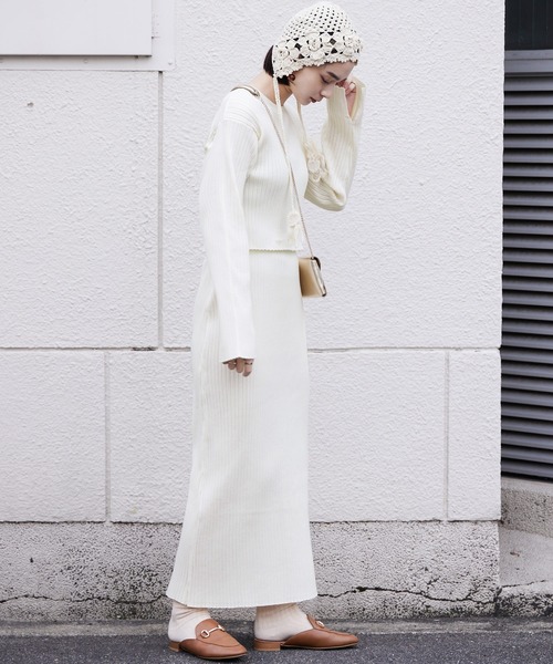 Fashion Letter（ファッションレター）の「12G ナローニットロングスカート（スカート・レディース・レッド系その他/ブラック/オフホワイト/ベージュ系その他/グリーン・M）」の7枚目の写真