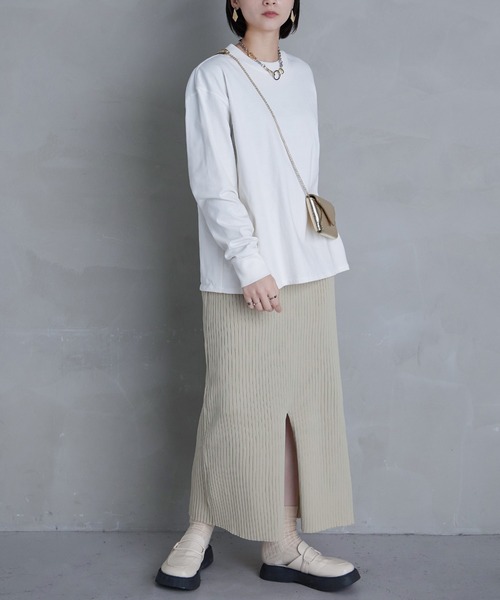 Fashion Letter（ファッションレター）の「12G ナローニットロングスカート（スカート・レディース・レッド系その他/ブラック/オフホワイト/ベージュ系その他/グリーン・M）」の12枚目の写真