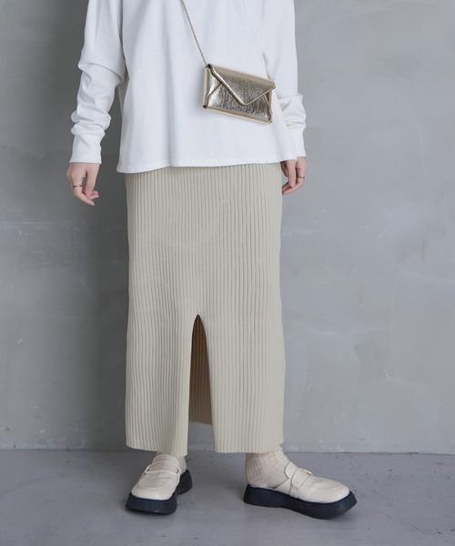 Fashion Letter（ファッションレター）の「12G ナローニットロングスカート（スカート・レディース・レッド系その他/ブラック/オフホワイト/ベージュ系その他/グリーン・M）」の13枚目の写真