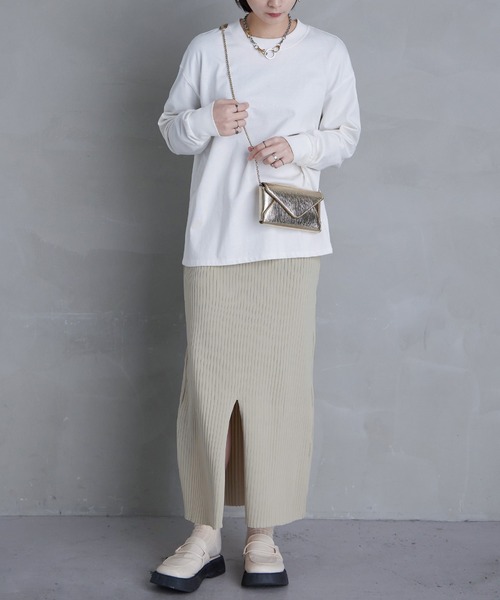 Fashion Letter（ファッションレター）の「12G ナローニットロングスカート（スカート・レディース・レッド系その他/ブラック/オフホワイト/ベージュ系その他/グリーン・M）」の14枚目の写真