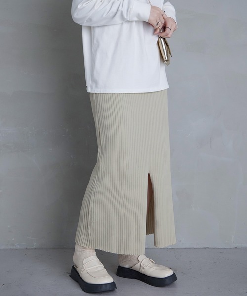 Fashion Letter（ファッションレター）の「12G ナローニットロングスカート（スカート・レディース・レッド系その他/ブラック/オフホワイト/ベージュ系その他/グリーン・M）」の15枚目の写真