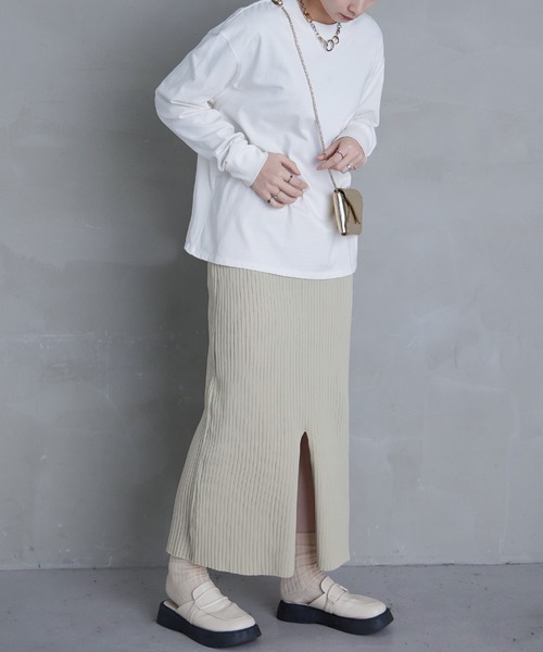 Fashion Letter（ファッションレター）の「12G ナローニットロングスカート（スカート・レディース・レッド系その他/ブラック/オフホワイト/ベージュ系その他/グリーン・M）」の17枚目の写真