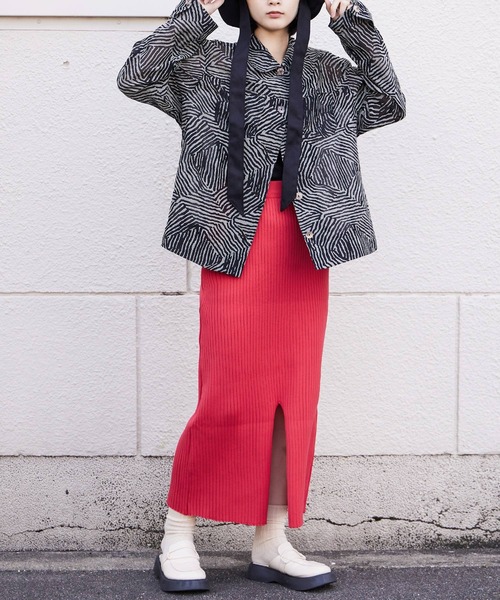 Fashion Letter（ファッションレター）の「12G ナローニットロングスカート（スカート・レディース・レッド系その他/ブラック/オフホワイト/ベージュ系その他/グリーン・M）」の18枚目の写真