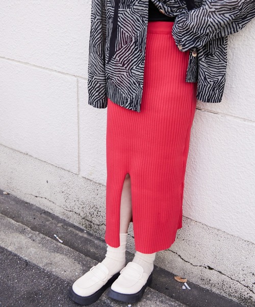 Fashion Letter（ファッションレター）の「12G ナローニットロングスカート（スカート・レディース・レッド系その他/ブラック/オフホワイト/ベージュ系その他/グリーン・M）」の19枚目の写真