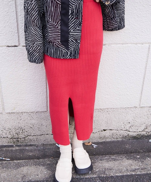 Fashion Letter（ファッションレター）の「12G ナローニットロングスカート（スカート・レディース・レッド系その他/ブラック/オフホワイト/ベージュ系その他/グリーン・M）」の21枚目の写真