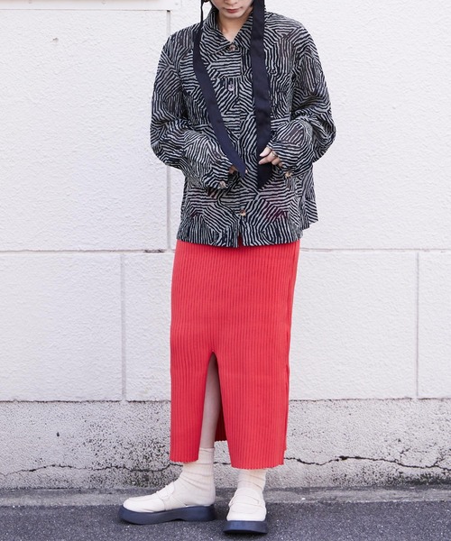 Fashion Letter（ファッションレター）の「12G ナローニットロングスカート（スカート・レディース・レッド系その他/ブラック/オフホワイト/ベージュ系その他/グリーン・M）」の22枚目の写真