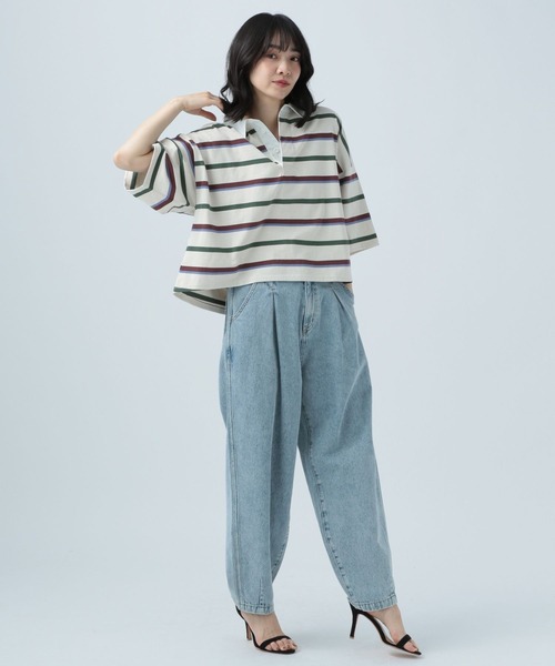 BAYFLOW（ベイフロー）の「マルチボーダーポロTシャツ（ポロシャツ・レディース・ネイビー/オフホワイト/ライトグレー・FREE）」の22枚目の写真