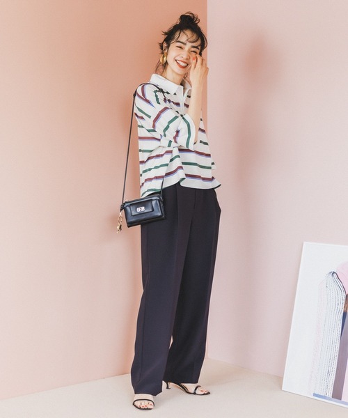 BAYFLOW（ベイフロー）の「マルチボーダーポロTシャツ（ポロシャツ・レディース・ネイビー/オフホワイト/ライトグレー・FREE）」の4枚目の写真