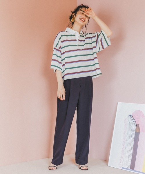 BAYFLOW（ベイフロー）の「マルチボーダーポロTシャツ（ポロシャツ・レディース・ネイビー/オフホワイト/ライトグレー・FREE）」の5枚目の写真