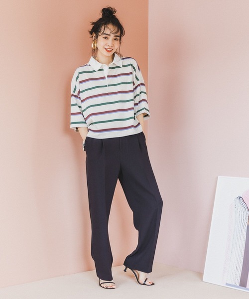 BAYFLOW（ベイフロー）の「マルチボーダーポロTシャツ（ポロシャツ・レディース・ネイビー/オフホワイト/ライトグレー・FREE）」の6枚目の写真