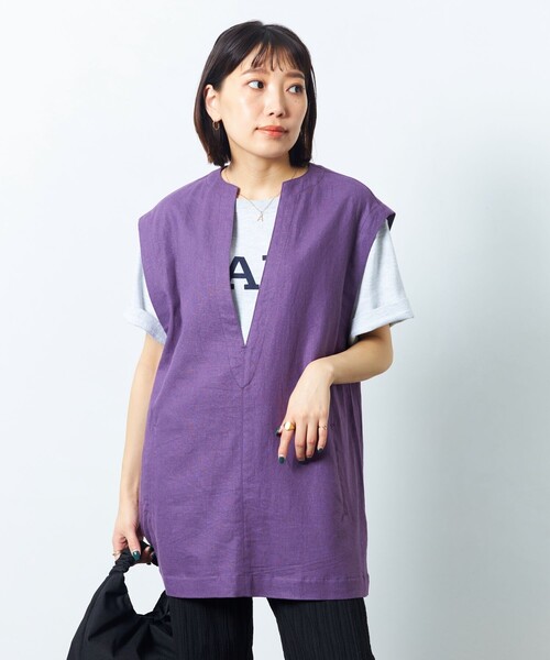 セール】【限定展開】リネンレーヨンキーネックベスト（ベスト 