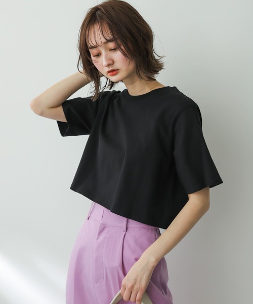 SENSE OF PLACE by URBAN RESEARCH（センスオブプレイスバイアーバンリサーチ）の「USAコットンクロップドTシャツ(半袖)（Tシャツ/カットソー・レディース・イエロー/オフホワイト/ブラック系その他/ベージュ/ブラック・ONE）」の12枚目の写真