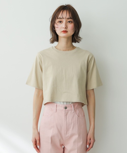 SENSE OF PLACE by URBAN RESEARCH（センスオブプレイスバイアーバンリサーチ）の「USAコットンクロップドTシャツ(半袖)（Tシャツ/カットソー・レディース・イエロー/オフホワイト/ブラック系その他/ベージュ/ブラック・ONE）」の10枚目の写真