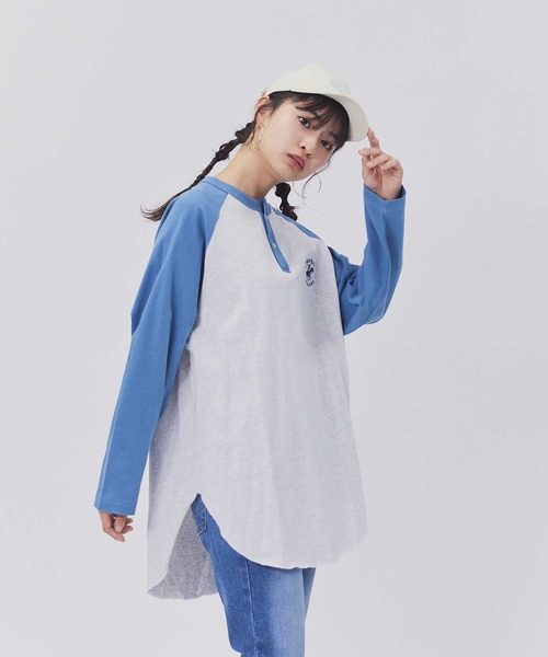 BEVERLY HILLS POLO CLUB(ビバリーヒルズポロクラブ)の「【BEVERLY HILLS POLO CLUB】ラグランヘンリーチュニック(Tシャツ/カットソー・レディース・ブルー/ダークグレー・M/L)」の1枚目の写真